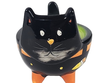 Vintage Halloween Black Cat Ceramic Votive / Tea Light Candle Holder, Halloween Decor, Halloween Votive  Black Cat Votive by 0xford Elite