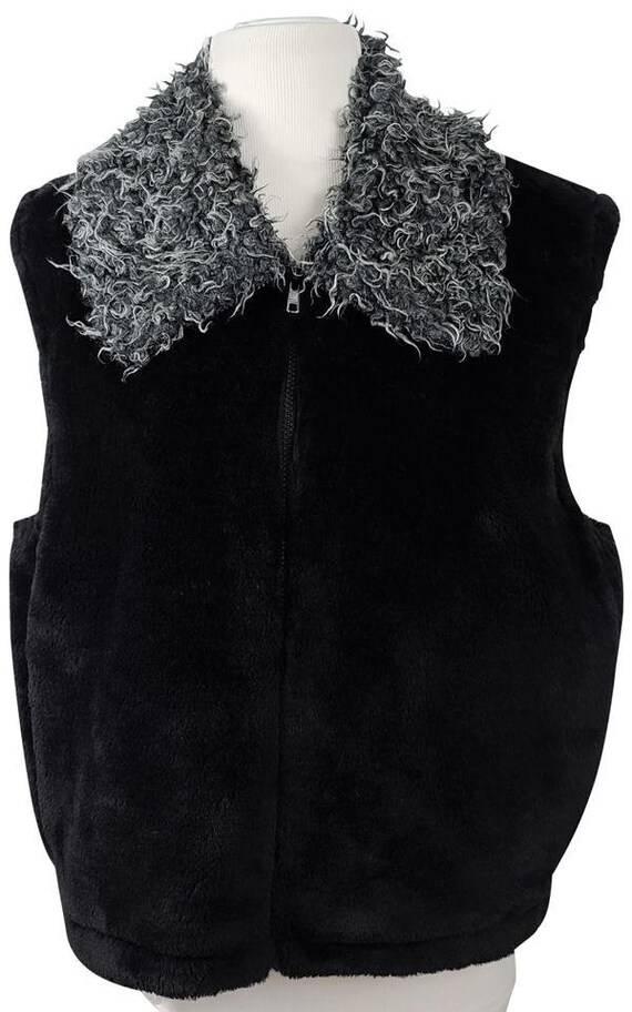 PLUSH Black Faux Chinchilla Fur Vest with Gray Fau