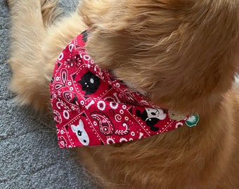 Red Bandana, Puppy Bandana, Red Dog Bandana, Red Dog or Puppy Scarf, Side Release Clip Bandana, Handmade