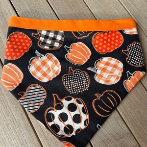 Fall or Halloween Pumpkin Dog Bandana with Orange Trim,  Dog Handmade, Side Release Clip Bandana, Dressed up for Fall