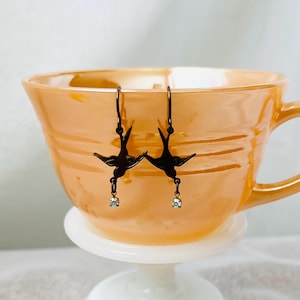 Tiny Natural Brass Bird Dangle Earrings