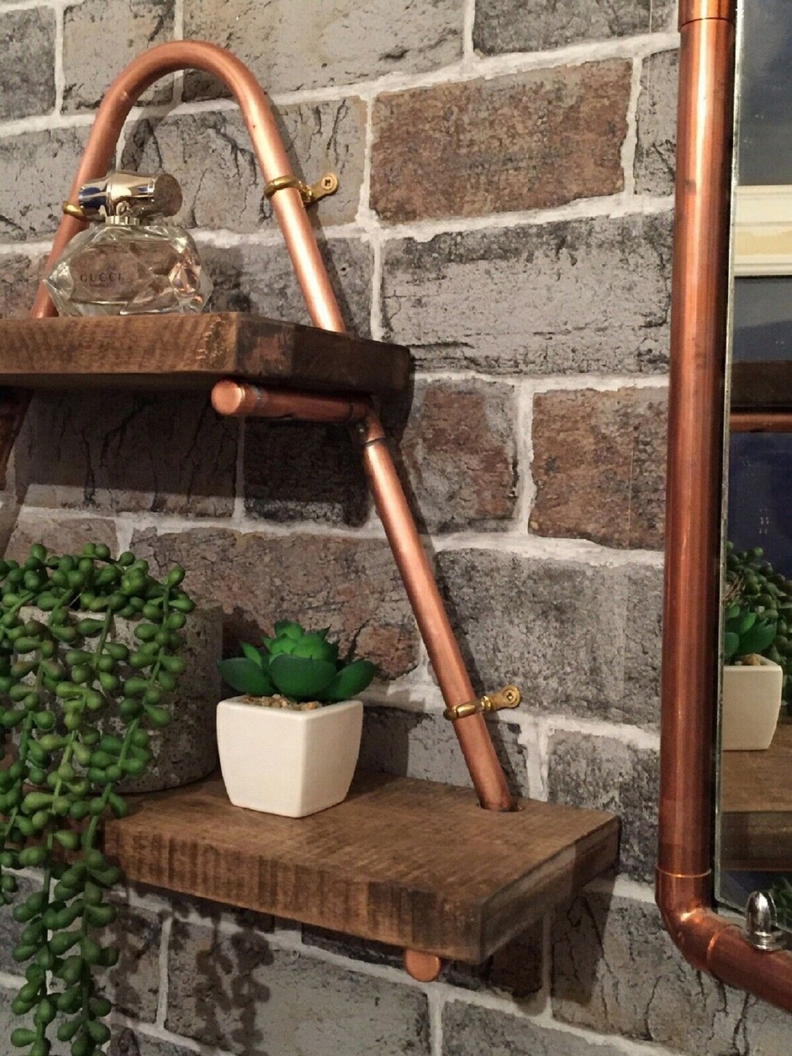 Copper Pipe piping 2 tier Shelf Shelving Wood Steampunk Etsy