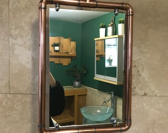 Copper Pipe piping Industrial Bathroom toilet salon Barber Hairdressers Home Decor Rustic Mirror steampunk rustic