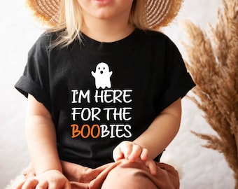 I'm Here For the Boobies, Baby Halloween Outfit, Kids Halloween Shirt, Unisex Cute Spooky Halloween Tee, Halloween Outfit Baby