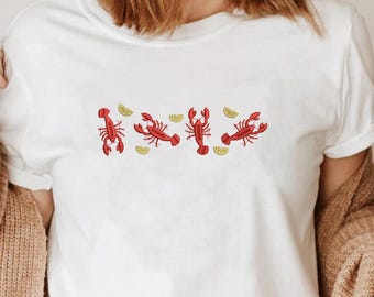 Embroidered Lobster T-Shirt, Coastal Seafood Lover Gift, Lobster Sweatshirt, Funny Outfit