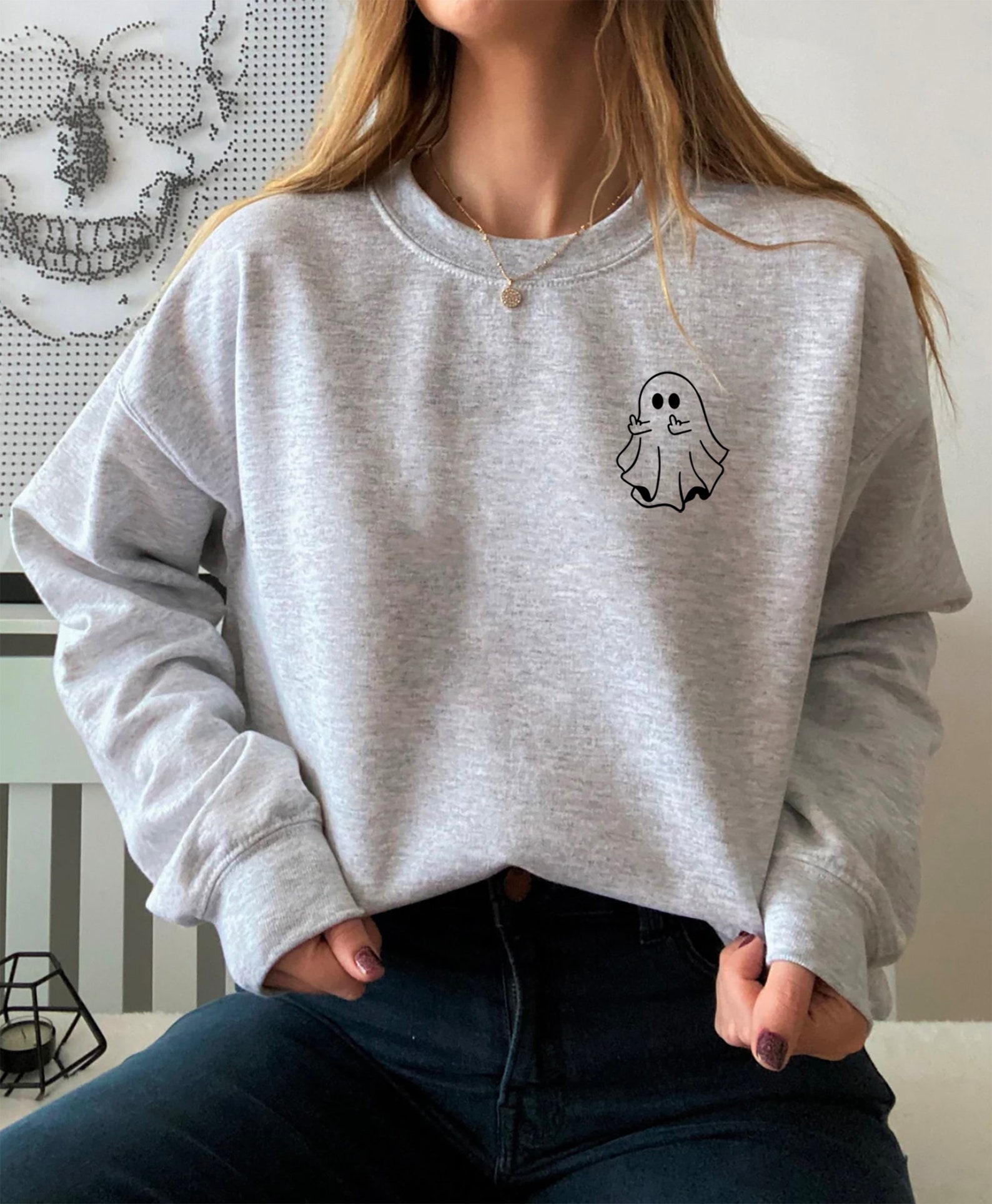 Costume Halloween Confortable Pull Halloween Femme 4XL - Sweat Citrouilles Fantômes | Haut Décontracté Manches Longues Coton Sweat Citrouille Fantôme Grande Taille