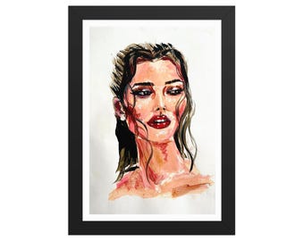 Framed Fine Art Painting Print – Dark-Haired Woman Portrait | Original Artwork Print