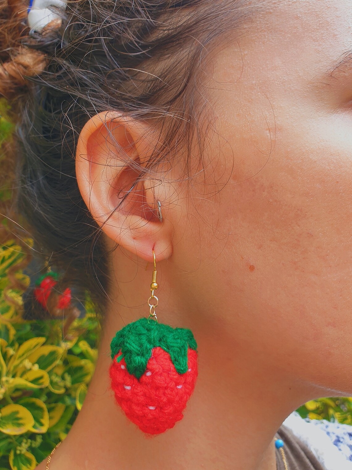 Cute Strawberry Earrings Handmade With Crochet and Thread Etsy