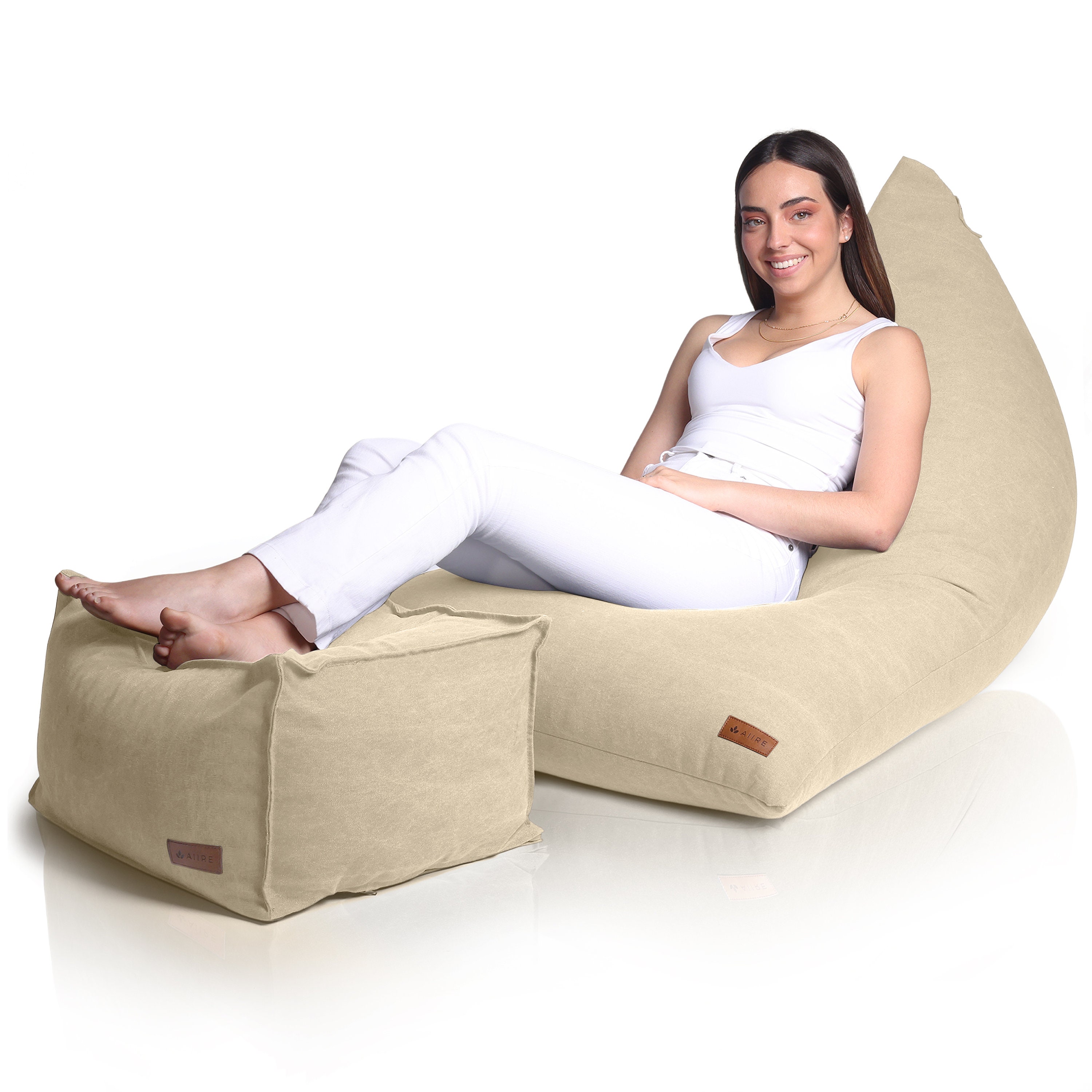 Modern Pouf With Padding Included for Young People Bean Bag Chair Giant  Design Exclusive for Salon Puff XXL Beige 