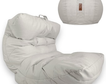 Aiire Pouf d'extérieur XXL avec repose-pieds - Pouf géant avec rembourrage inclus Design pour jardin, terrasse ou piscine - Pouf poire salon beige