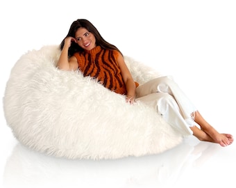 Funda de Puff Gigante XXL Moderno 120 cm - Puf Salon sin Relleno Incluido para Gamer o Decoracion Habitacion Adolescente - Bean Bag Blanco
