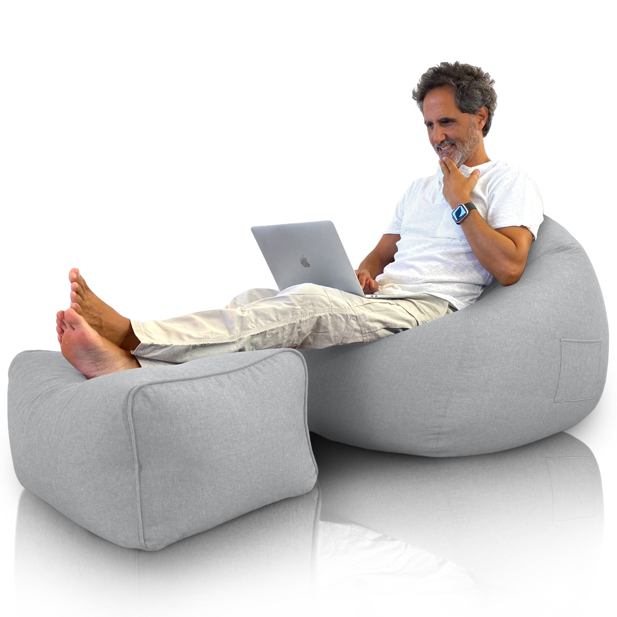 Pouf Géant Mousse à Mémoire De Forme Avec Repose-Pieds - Housse Lin Doux Et Lavable, Confort Ultime Pour Salon Et Chambre