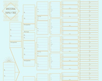 Art Deco Design 7 Generation Family Tree Editable Chart (download)