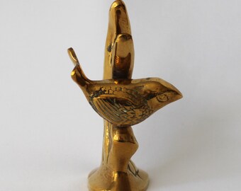 Vintage Brass Bird on Tree Sculpture - Lovely Brass Figurine | Ornamental Brass Bird Statue | Collectible Home Décor & Gift for Bird Lovers