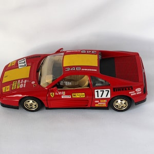 Vintage Ferrari 348 tb, Scale 1:24, Diecast model car, Made by Burago in Italy, 1989, Ferrari racing model car, Lovely gift for collectors