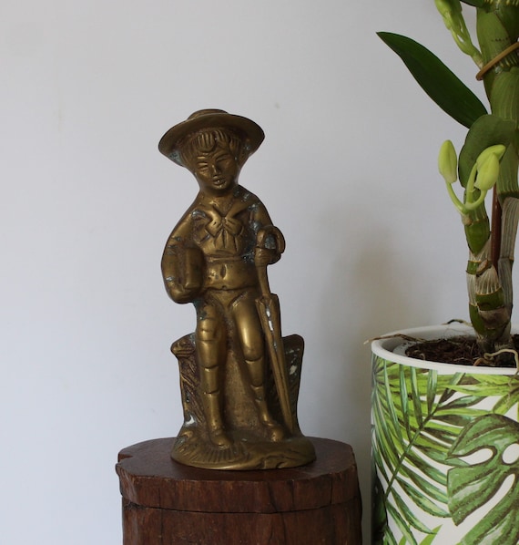 Vintage Brass Sculpture, Boy With Book and Umbrella, Beautiful