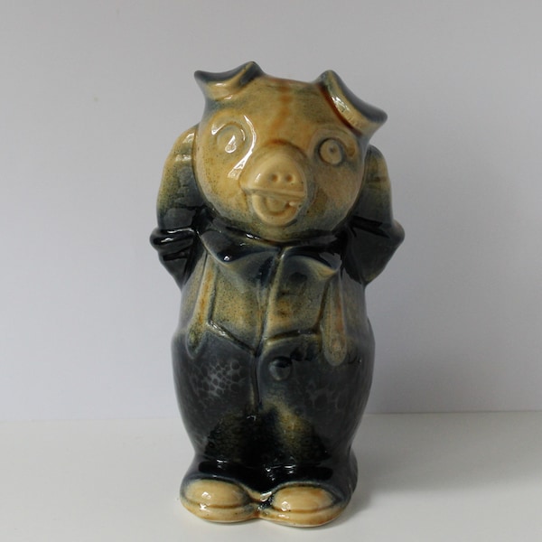 Vintage Pig figurine, Lovely 1960s ceramic sculpture, Cute dressed pig statue, Devon Ware Fielding, Staffordshire