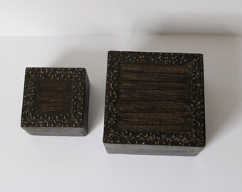 Set of 2 Vintage Wooden Boxes | Nested Wooden Storage Boxes with Metal Trim | Rustic Decorative Boxes | Small Keepsake or Trinket Boxes