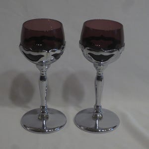 Pair of Cambridge Farber Brothers Krome Kraft Amethyst Cocktail goblets