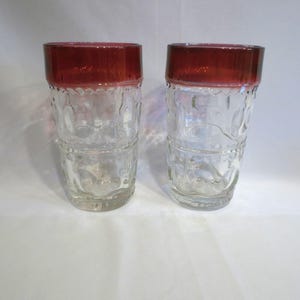 Pair of Tiffin King&#39;s Crown Ruby Flashed Hi Ball Tumblers