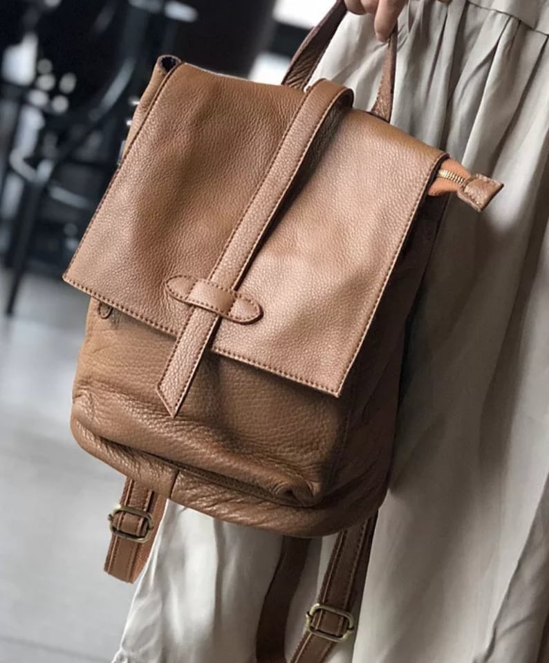 brown leather backpack leather backpack with a handle.Black leather backpack bag made of genuine leather gift Leather backpack