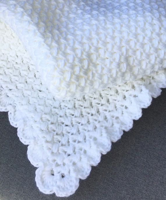 White Baby Blanket Handmade Crochet Baby Blanket Knit White Etsy