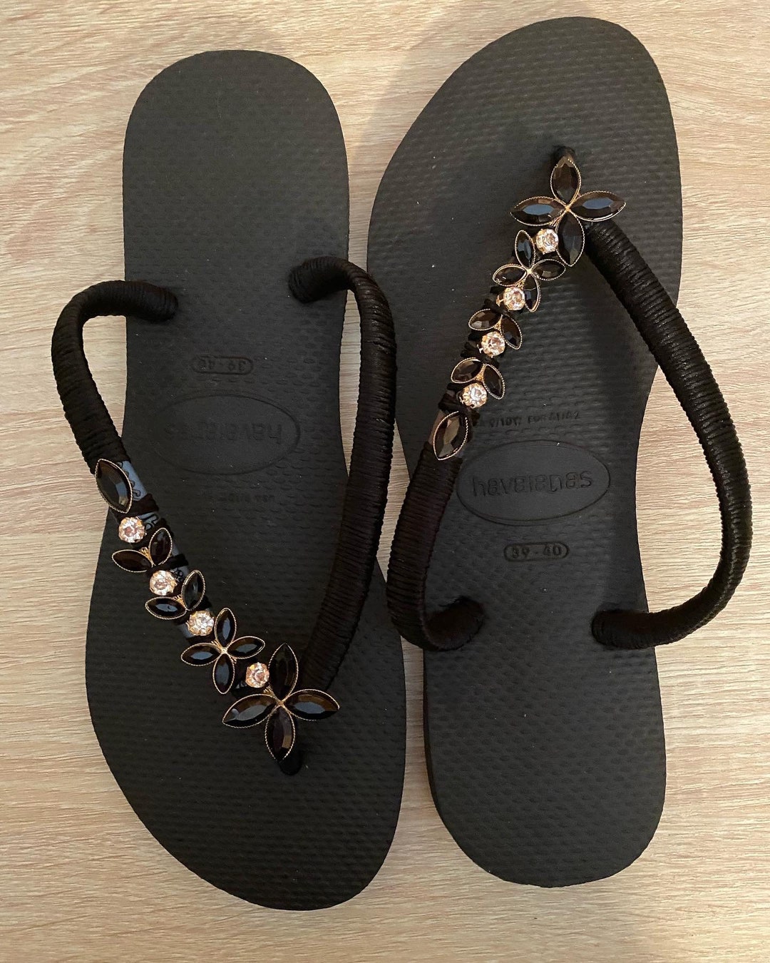 Black Flip Flops Decorated Wedding Bridal Evening Flip Etsy