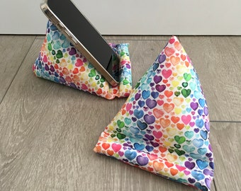 Handysitzsack / Handyhalter / Handykissen / Sitzsack fürs Handy bzw. Smartphone Herzen Aquarell