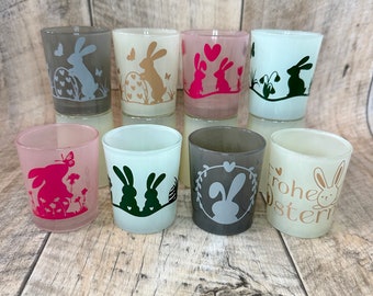 Teelichtglas / Windlicht / Deko / Osern / Frühling / Hase / Kaninchen / Osterhase / Geschenk / Teelicht / Teelichthalter / Glas