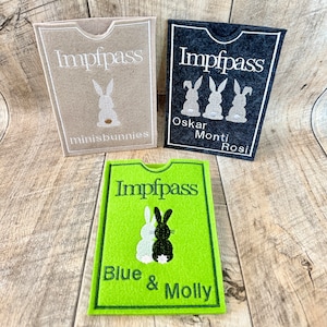 Impfausweishülle / Impfpasshülle / Hülle für den Impfausweis / Kleintier / Kaninchen /  Filz / 3 Kaninchen / mit Wunschnamen / Wunschfarben