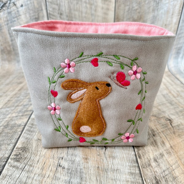 Utensilo / fabric basket / bunny / rabbit / natural / flowers / plants / pink / pink / bread basket / Easter