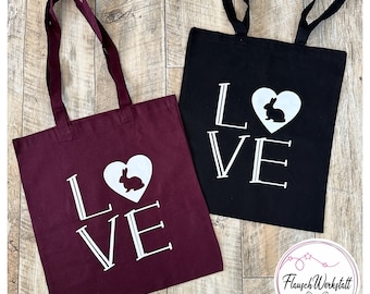 Einkaufsbeutel / Jutebeutel / Baumwolltasche Kaninchen Love grau