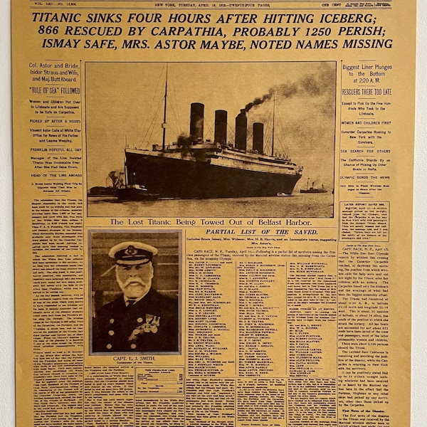 Titanic Sinks Newspaper poster
