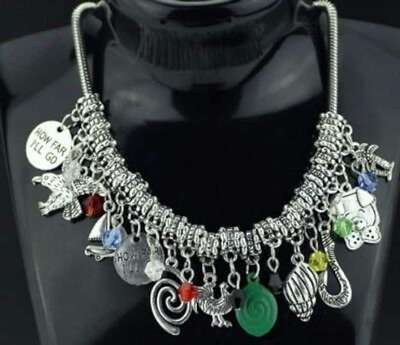 Moana Princess 11 Themed Charms Silvertone Charm Necklace