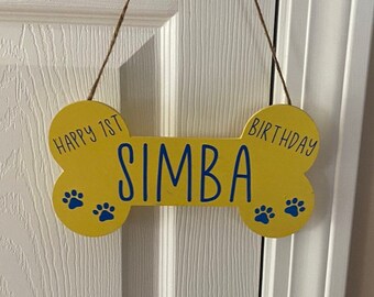 Personalized Dog 1st Birthday Sign: Painted Wood Bone
