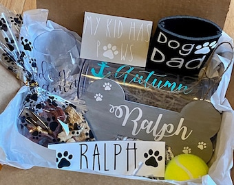 Personalized Dog Parent Gift Box: Bone Sign, Tumbler & More