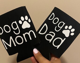 Dog Mom & Dad Can Cooler Set: Personalized Paw Print Drink Holders