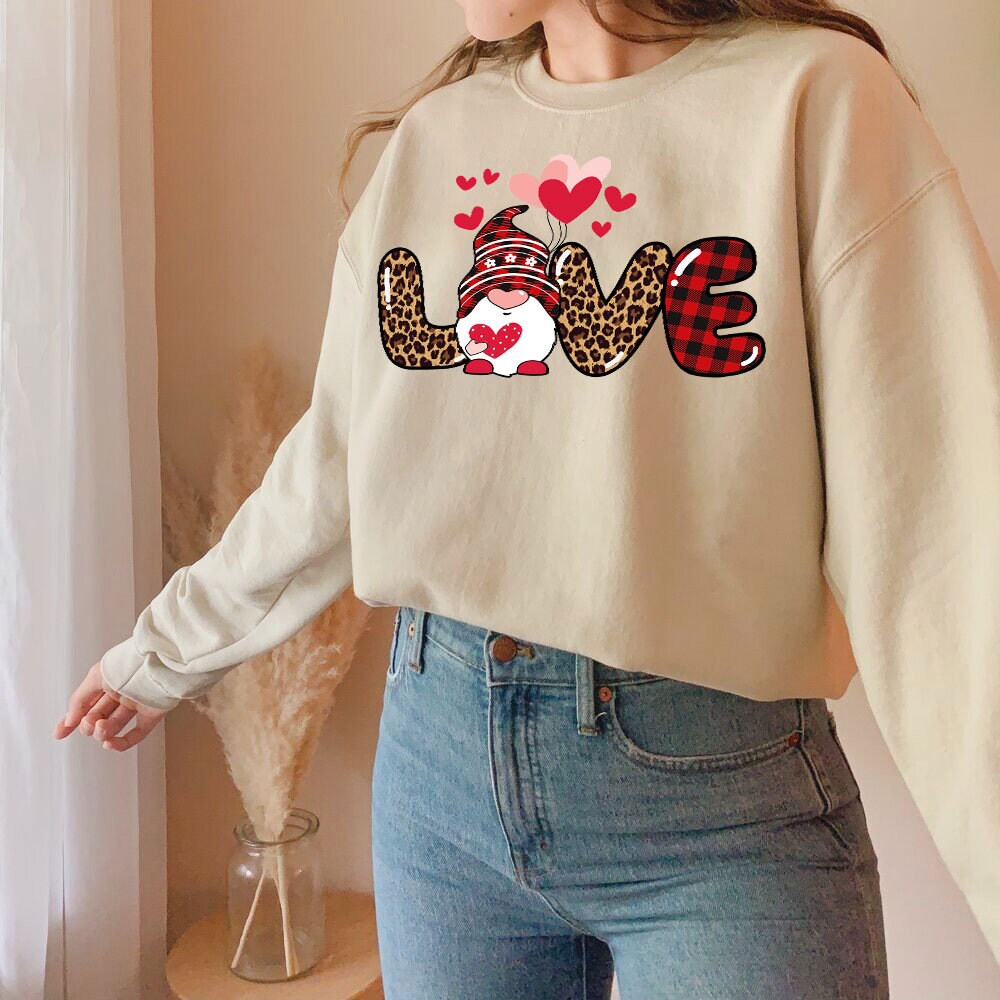 Discover Love Valentine Gnome Valentine, Valentine Gnome Buffalo Plaid Sweatshirt