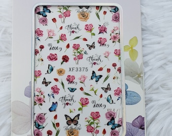Roses and butterflies nail stickers