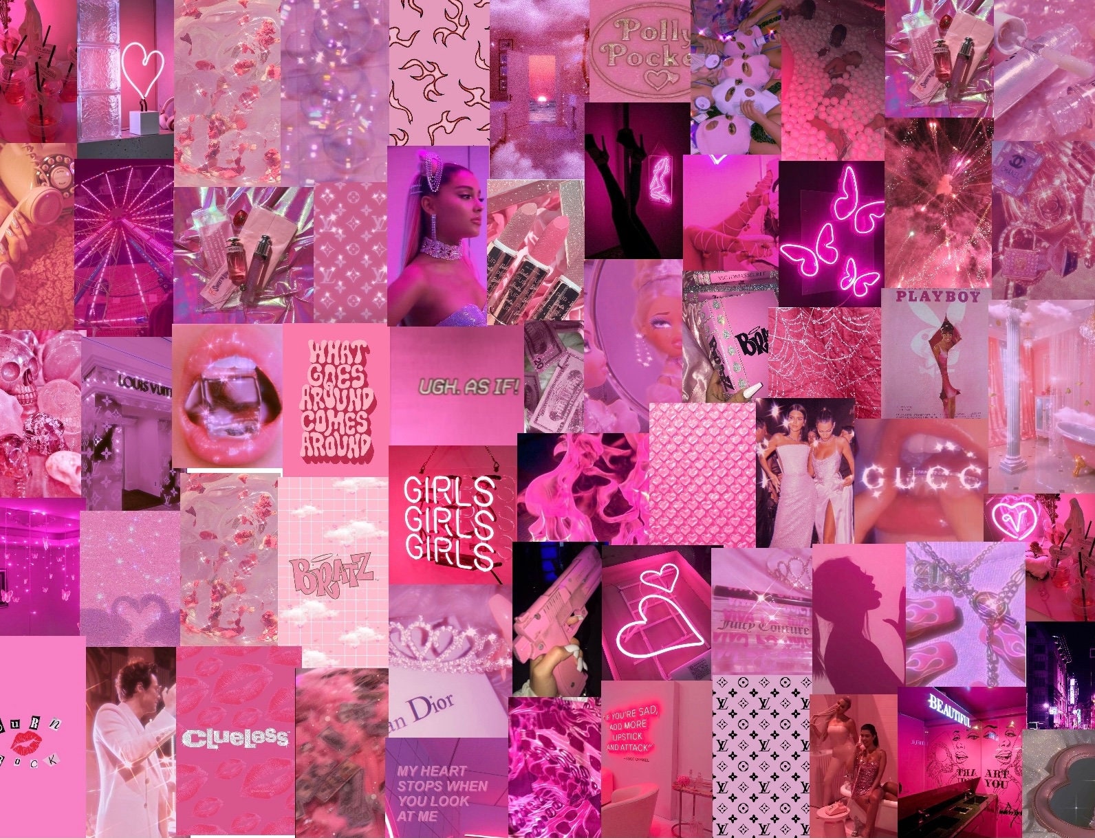 Y2k Wallpaper Pink - Hot Pink Y2k Aesthetic Digital Collage Kit 150 Pcs ...