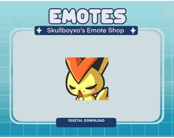 Modląca się emotka Victini na Twitchu i naklejka na Discordzie