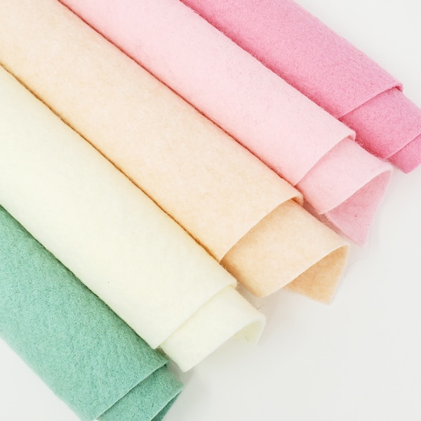 Hand Washed Merino Wool Blend Felt 5 Sheets 9"X12" Collection Ice Cream Pastels