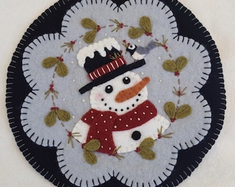 Pre-Washed Wool Felt Penny rug Kit - Frosty Friends - Penny Lane Primitives TWO Mini Mats Kit