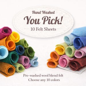 Choose 10 - Hand Washed Merino Wool Blend Felt 9"X12" Sheets | Soft & Durable for Crafting, Sewing, DIY Projects