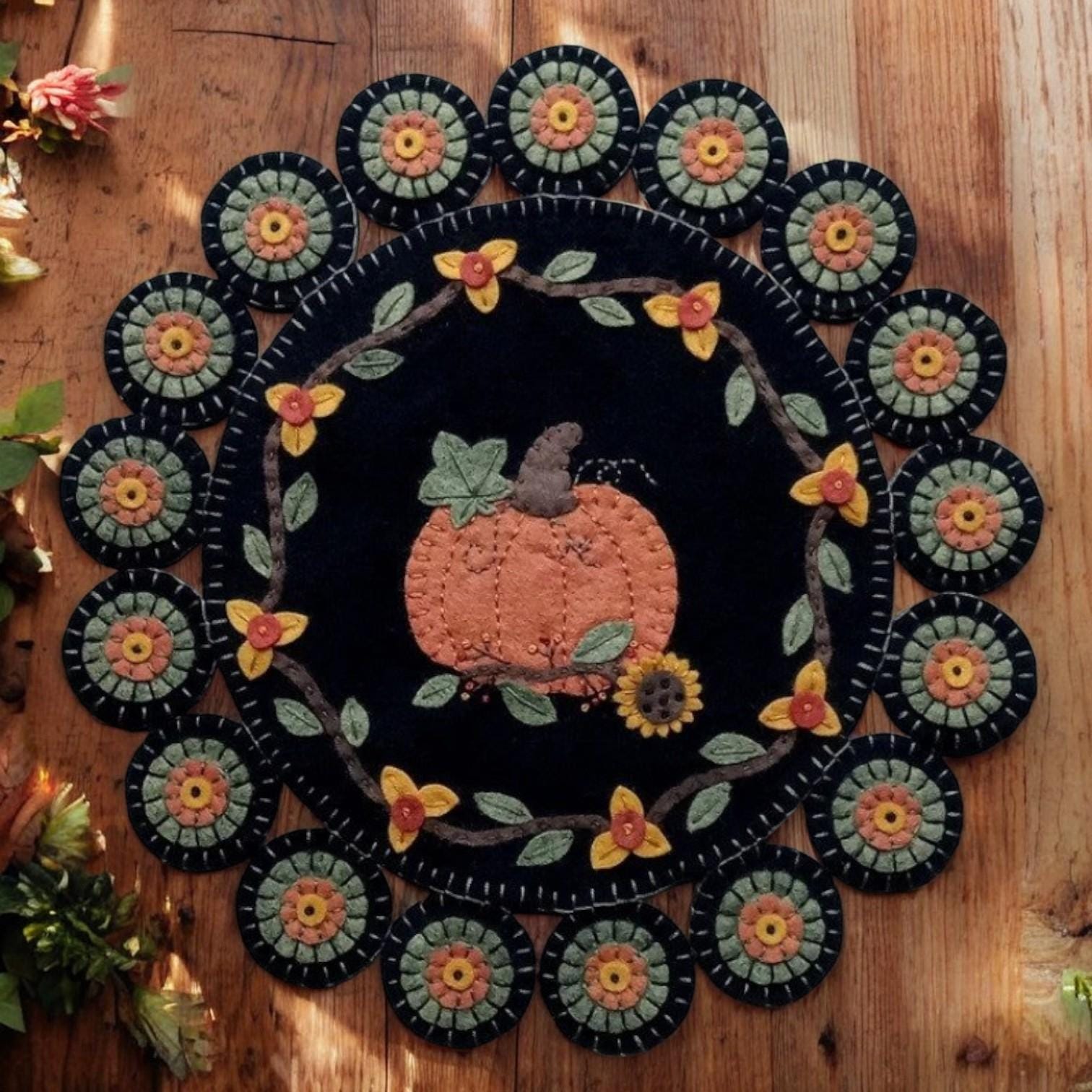 Primitive Penny Rug Patterns Pre-washed Wool Felt Penny Rug Kit - October's Gift - Penny Lane ...