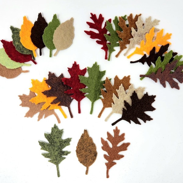 24 Assorted Tattered Fall Leaf appliques / Die Cuts Wool Blend Felt