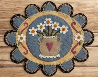 Pre-Washed Wool Felt Penny rug Kit -He Loves Me- Penny Lane Primitives Candle Mat Kit