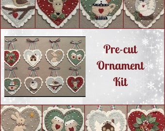 Pre-Cut Wool Blend Felt Holiday Hearts Ornament Kit - Penny Lane Primitives