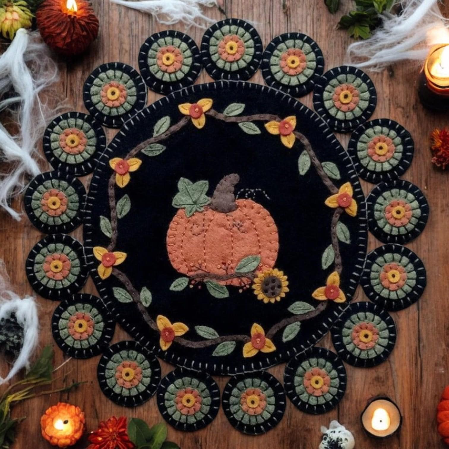 Pre-washed Wool Felt Penny Rug Kit - October's Gift - Penny Lane ...