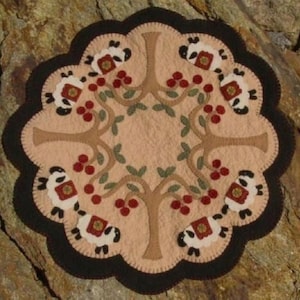 Pre-Washed Wool Felt Penny rug Kit - Under The Cherry Tree - Penny Lane Primitives Candle Mat Kit